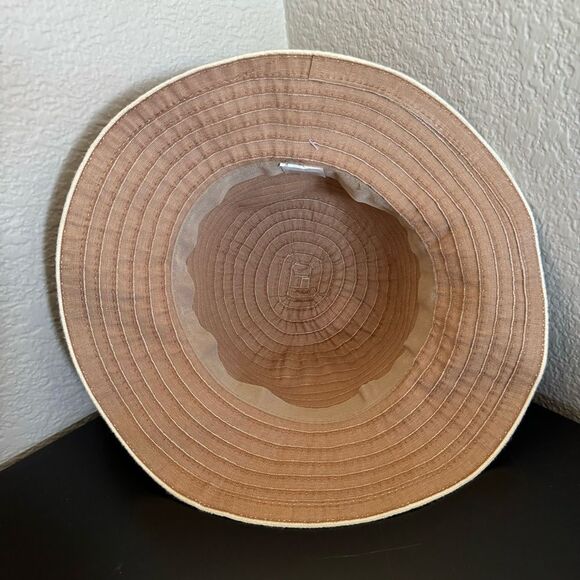 Kallina Brown White Embellished Striped Round Sun Hat - Picture 7 of 8